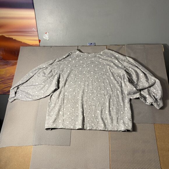 Zac & Rachel Sweater Womens 2X Gray Silver Polka Dot Crew Neck Stretch Pullover - Picture 5 of 6